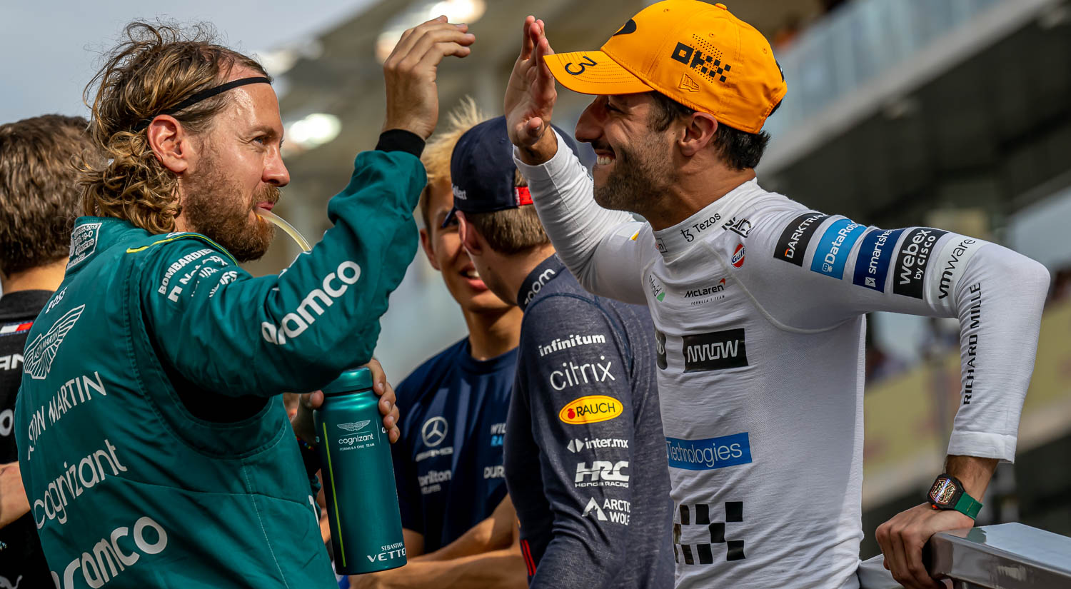 Sebastian Vettel - Aston Martin and Daniel Ricciardo - McLaren, Yas Marina, 2022